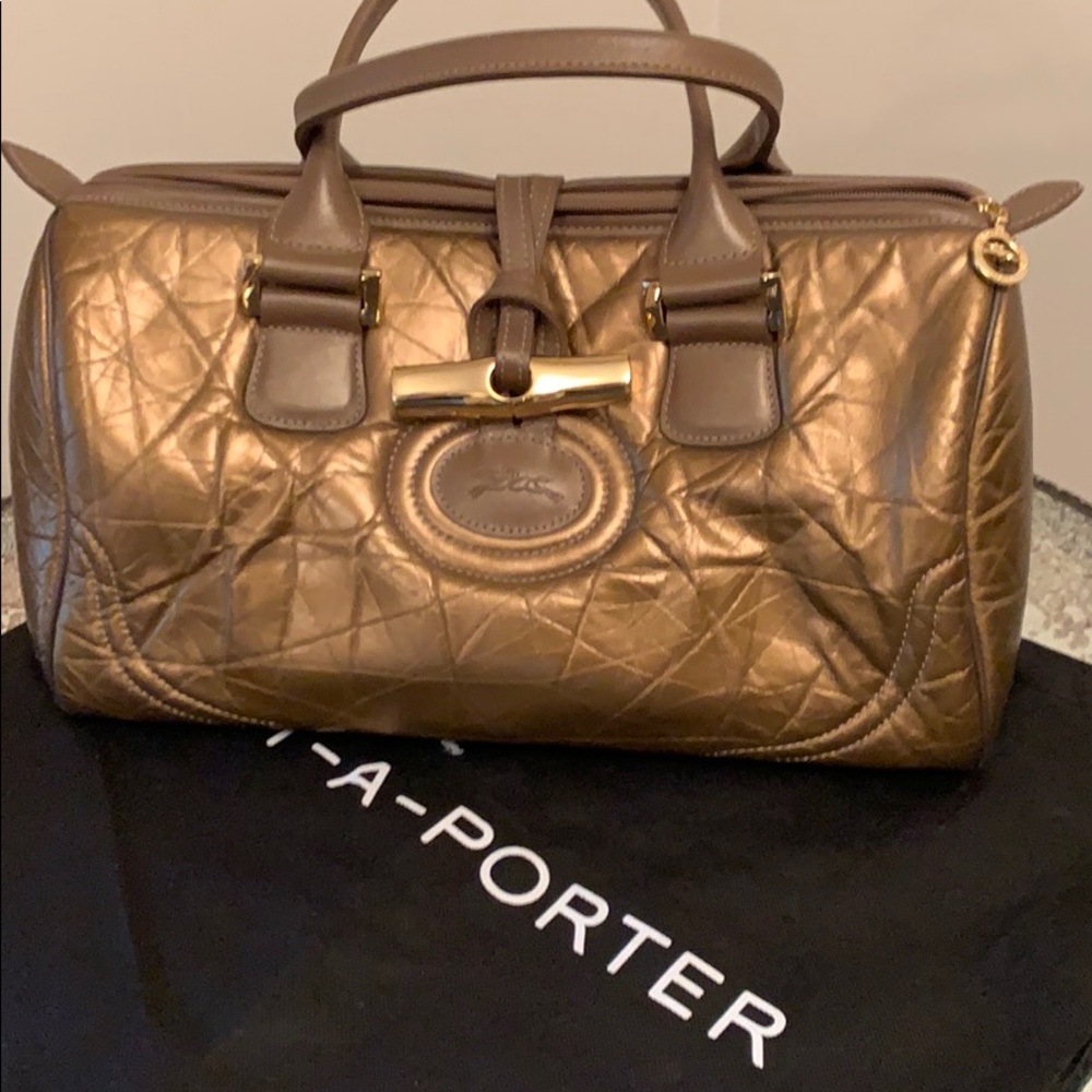 Longchamp gold satchel bag
